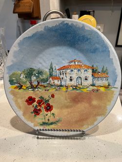 Vintage Italian Decorative Plate with Silver Plate Stand