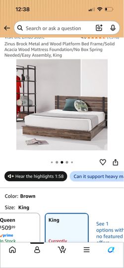Zinus Brock Metal and Wood King Platform Bed Frame