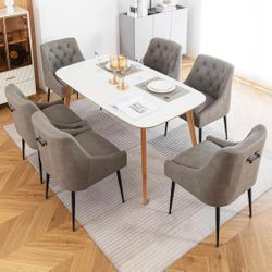 Dining Chairs Set of 6,  Faux Leather with Back Pull Rod. Grey
