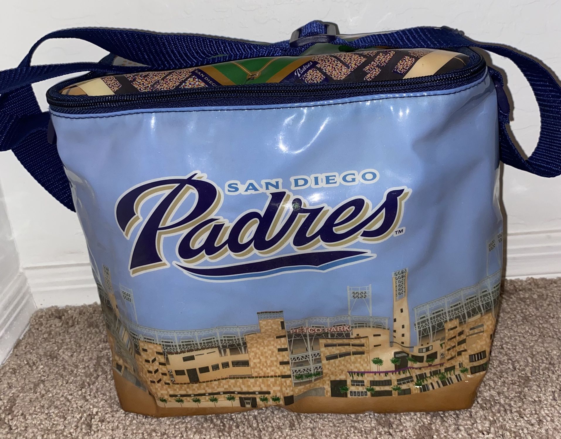 San Diego Padres Petco Park Vinyl Cooler Bag SGA Fan Giveaway baseball strap zip