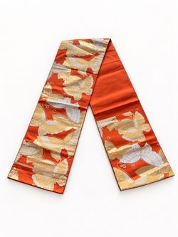 Japanese Kimono Obi Belt Orange Butterfly