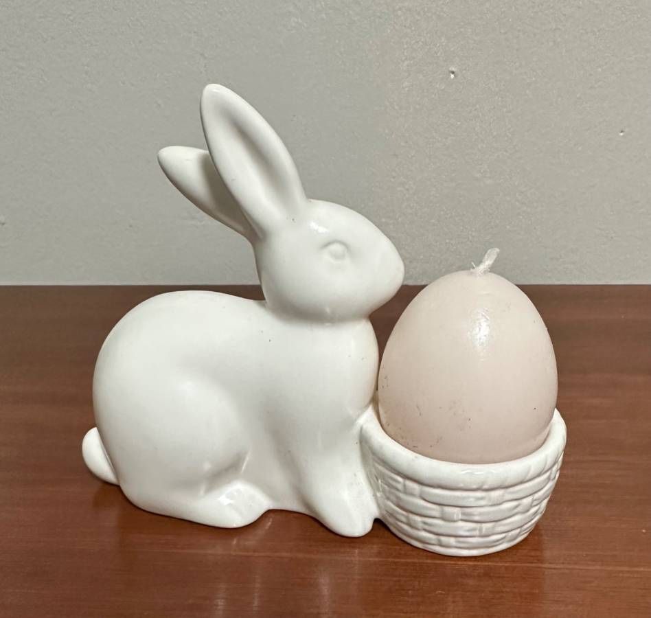 Sculptural Bunny Rabbit Ceramic Egg Candle Holder Easter Decor