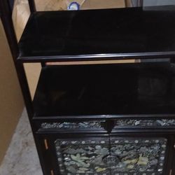 Ebony Curio Cabinet Inlaid With Mother Of Pearl / Abalone