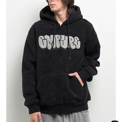 NWT New Men M Empyre Sherpa Hoodie Jacket Embroidered Graffiti Appliqué lined