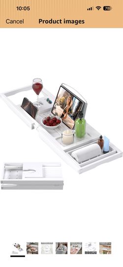 Foldable Bathtub Caddy Tray for Tub,Bamboo Expandable Bath Table Trays,Premium Bathroom Accessories for New Home & Mothers Day & Birthday Gifts for Co