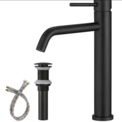 BWE Single Hole Single Handle Bathroom Vessel Sink Faucet With Pop Up Drain Without Overflow in Matte Black