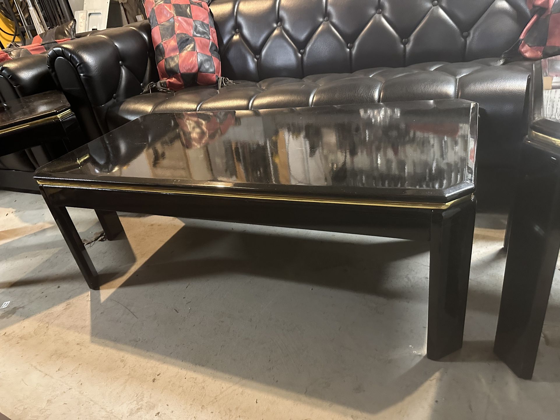 Black Lacquer Vintage Living Room Tables Set