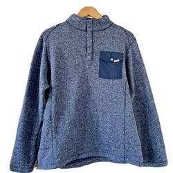 Woolrich Mens Size Medium QUARTER ZIP PULLOVER Sweater Blue LOGO Fleece