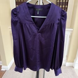 White House Black Market (WHBM) purple satin long-sleeve blouse