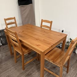 Solid Wood Dining Table Set – 4 Chairs Included