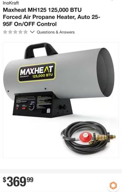 InoKraft Maxheat MH125 125,000 BTU Forced Air Propane Heater, Auto 25-95F On/OFF Control