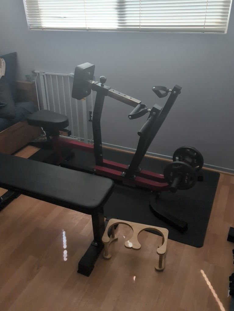 Seated Row Machine And Olympic Weights 