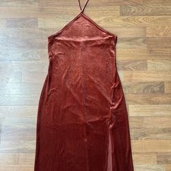 Banana Republic VELVET MIDI Triangle Halter Dress, Slit, Dark Spiced Rum, XL
