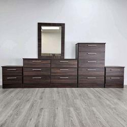 Dresser , Mirror, Chest And 2 Nightstands - Cómoda, Gavetero Y 2 Mesitas De Noche 