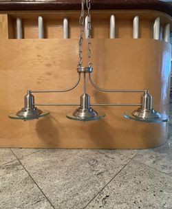 Hanging Lamp 3 Light Bulbs Frame Brushed Nickel / Size 32”Long , Hanging Length Down 2.5ft