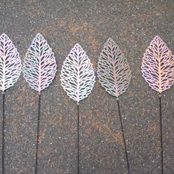 Iridescent Leaf Yard Art 5 PC