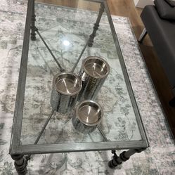 Silver Metal Coffee Table With Glass Top