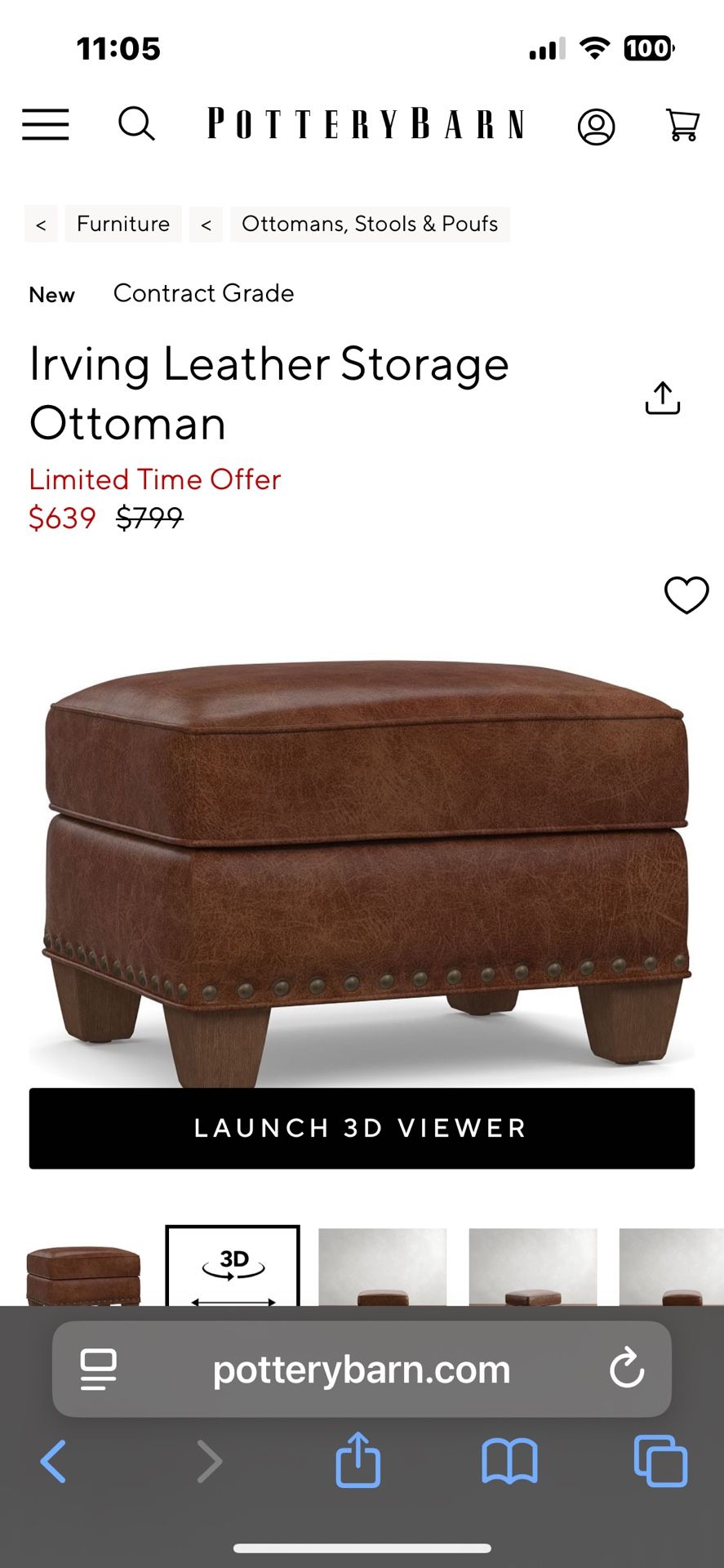 Pottery barn leather storage ottoman