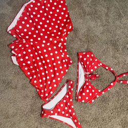 3 Piece Red/white Polka Dot Bikini 