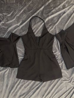 Black Halter Romper with Bell Sleeves
