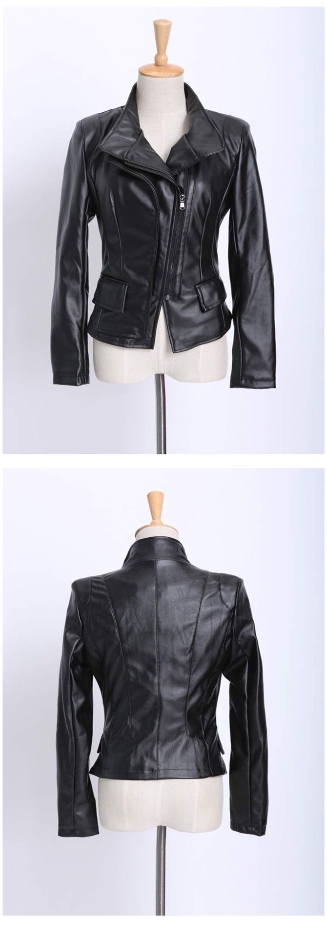 Front zip leather jacket