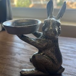 Pottery Barn Farmer Bunny Votive Pillar Candle Holder ~ Silver ~ Easter 