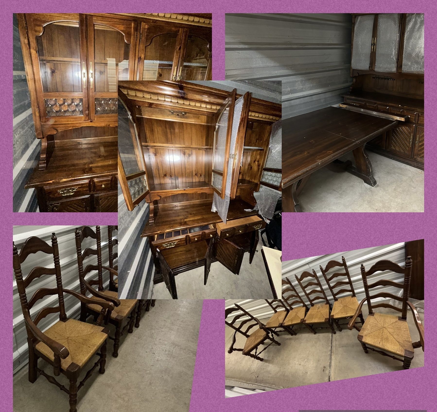 1970s Thomasville Dining Room And China Hutch Cabinet Chairs