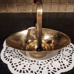 Vintage Solid Brass Basket With Handle