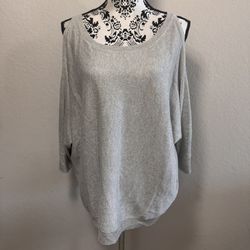 a.n.a. Top Silver Glitter Sparkle Size XL Cold Shoulder 3/4 Sleeve