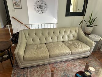 Ivory Leather Chesterfield Sofa