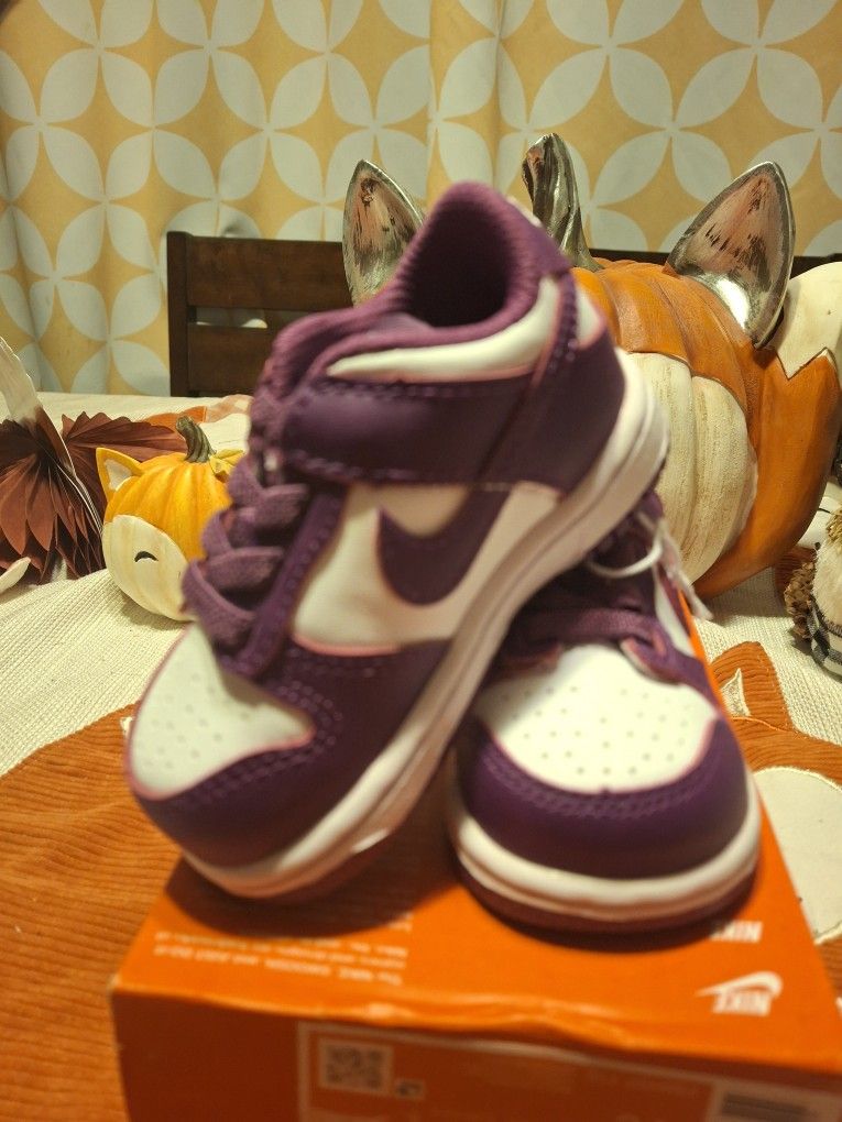 Nike Dunk Low Baby Size 4C White/Viotech-white Toddler Shoes New No Lid