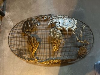 Large Metal World Map Wall Art – 44” × 26” – $80