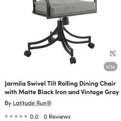 Swivel Tilt Rolling Dining Office Chair With Matte Black Iron And Vintage Gray