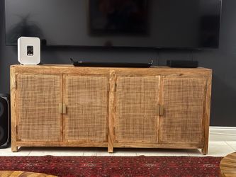 Wood and Cane TV Console Cabinet