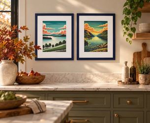 Set of 2 Vermont Lake Prints – Lake Champlain & Lake Willoughby – 12x16 Framed Wall Art