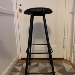 Two Black Leather Bar Stools