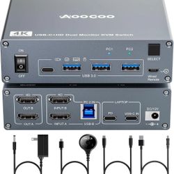 USB C KVM Switch 4K@60Hz,Dual Monitor USB C HDMI KVM Switch for 1 PC and 1 Lapto