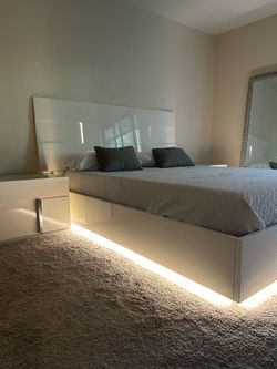Queen bed frame with two nightstands
