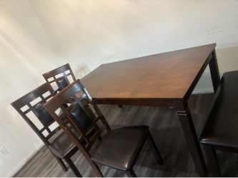 5-Piece Dark Wood Dining Table Set with Bench