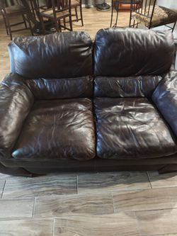 Dark Brown Leather Loveseat