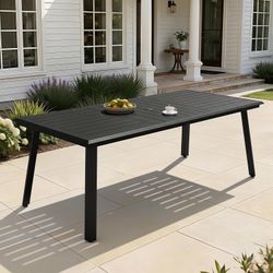 Patio Table with Umbrella Hole 83" Aluminum Outdoor Dining Table for 8 Rectangle All Weather Outside Table