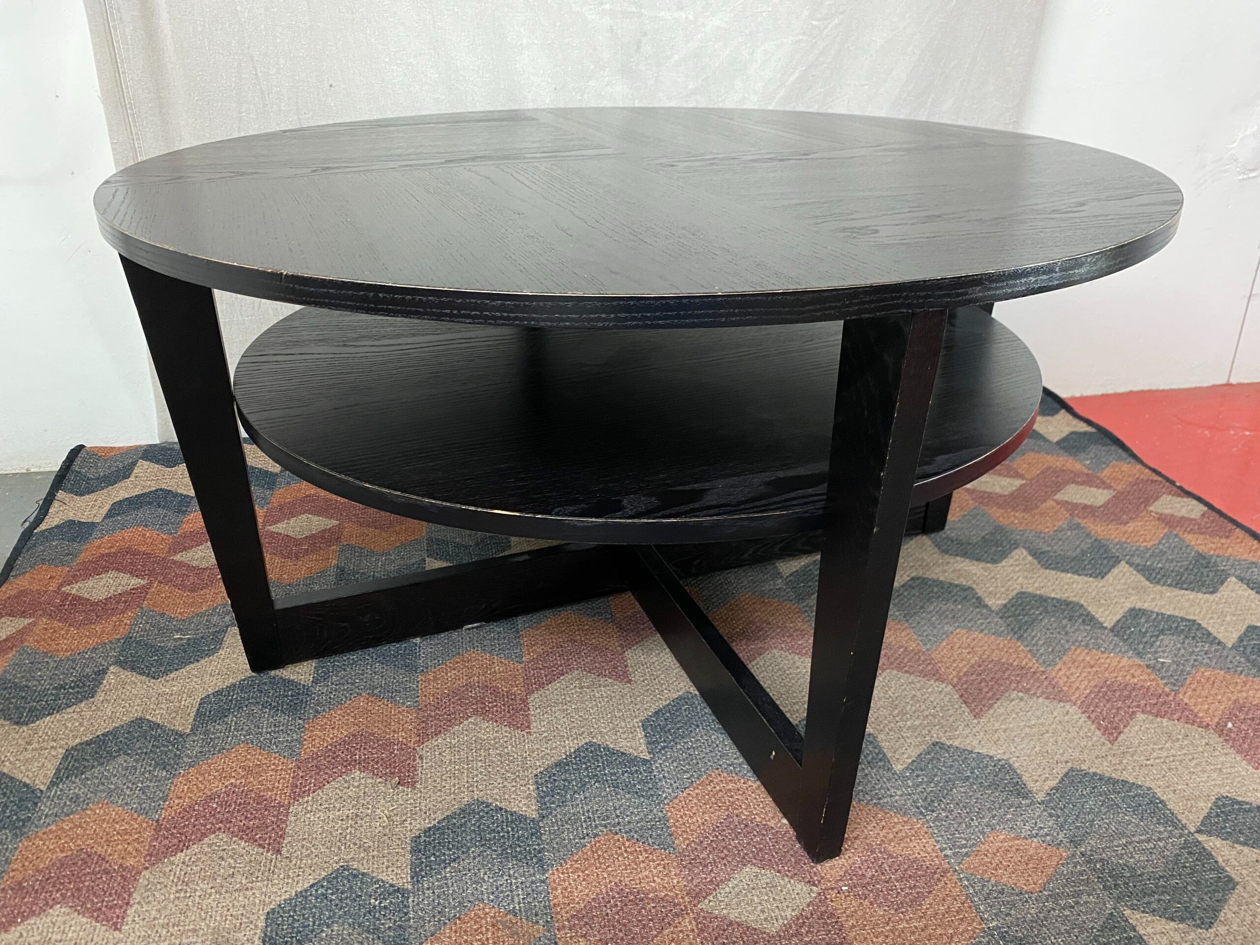 Round Black 2-Tier Wooden Coffee Table