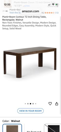 Plank and Beam Contour Walnut color 72 inch table