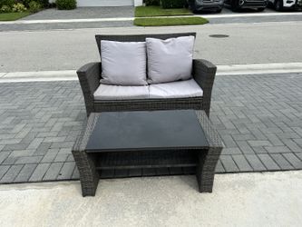 Wicker Patio Loveseat & Coffee Table Set – Cushions Included