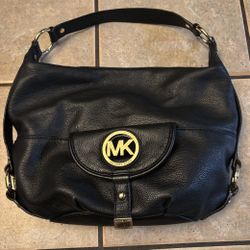 Michael Kors Fulton Leather Hobo Shoulder Bag Pebbled Black