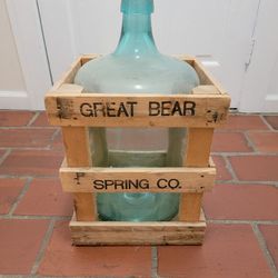 Vintage Great Bear Glass Water Bottle with Wooden Crate