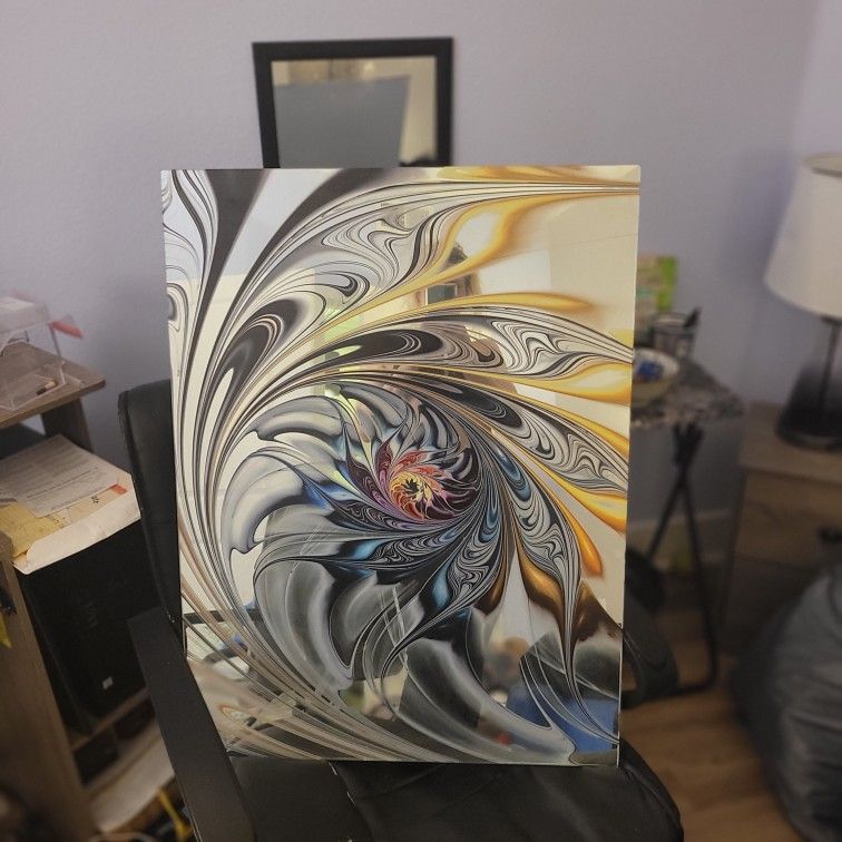 White Stained Glass Floral Art Modern and Mirror Accent Mirror Art