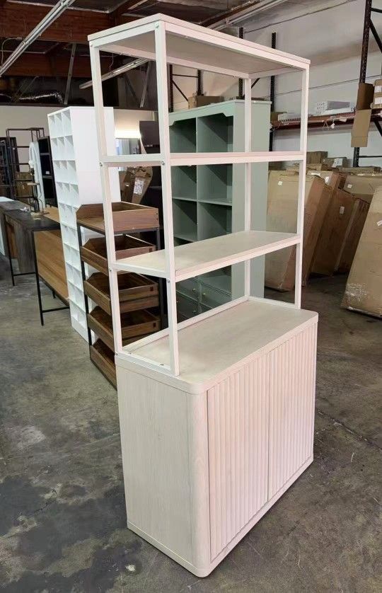 New assembled Book Shelf Fluted Bookshelf 71" Tall Bookcase with Doors Storage 5 Tier Mid Century Modern Bookshelves Large Shelves Metal Book Cases fo