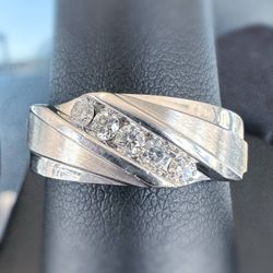 10k white gold 0.4CTW Natural Diamond wave style wedding band 5 diamond unisex ring sz 9