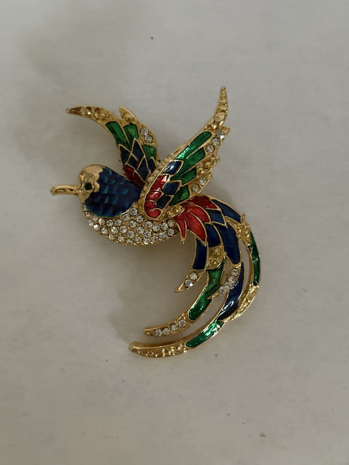 Vintage Bird Of Paradise Enamel Rhinestone Brooch/ Pin